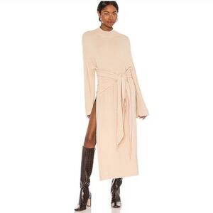SNDYS Women's Tied Up Knit Midi Dress Wrap Cream Sweater Mockneck XL